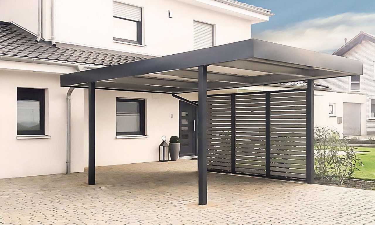 Закрытый навес с односкатной крышей из поликарбоната