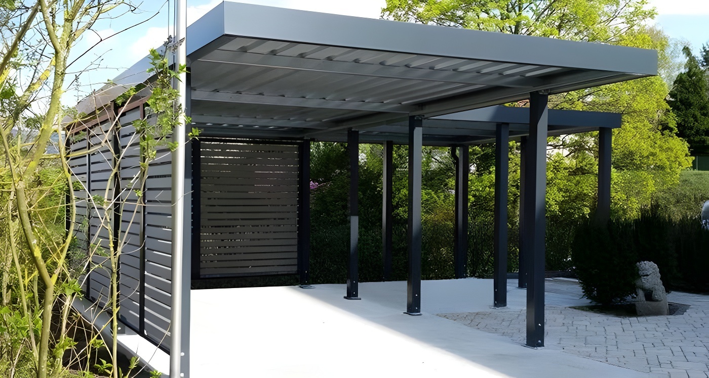 Навес для автомобиля двускатный перед гаражом